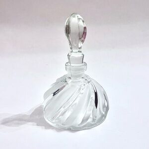 Vintage Clear Frosted Swirl Textured Pressed Glass Perfume Bottle with Stopper